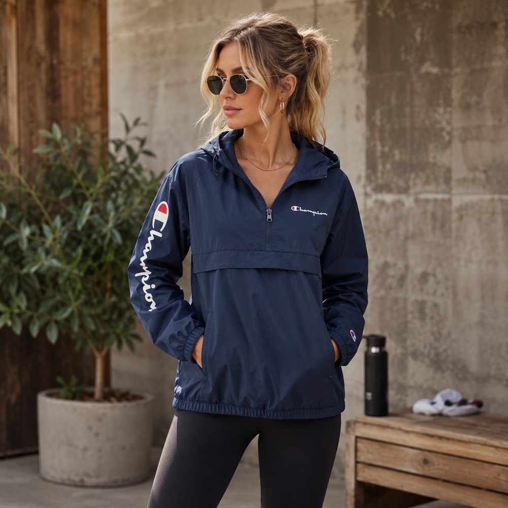Champion Windbreaker Women XL Navy Blue Athleisure Streetwear Gorpcore
